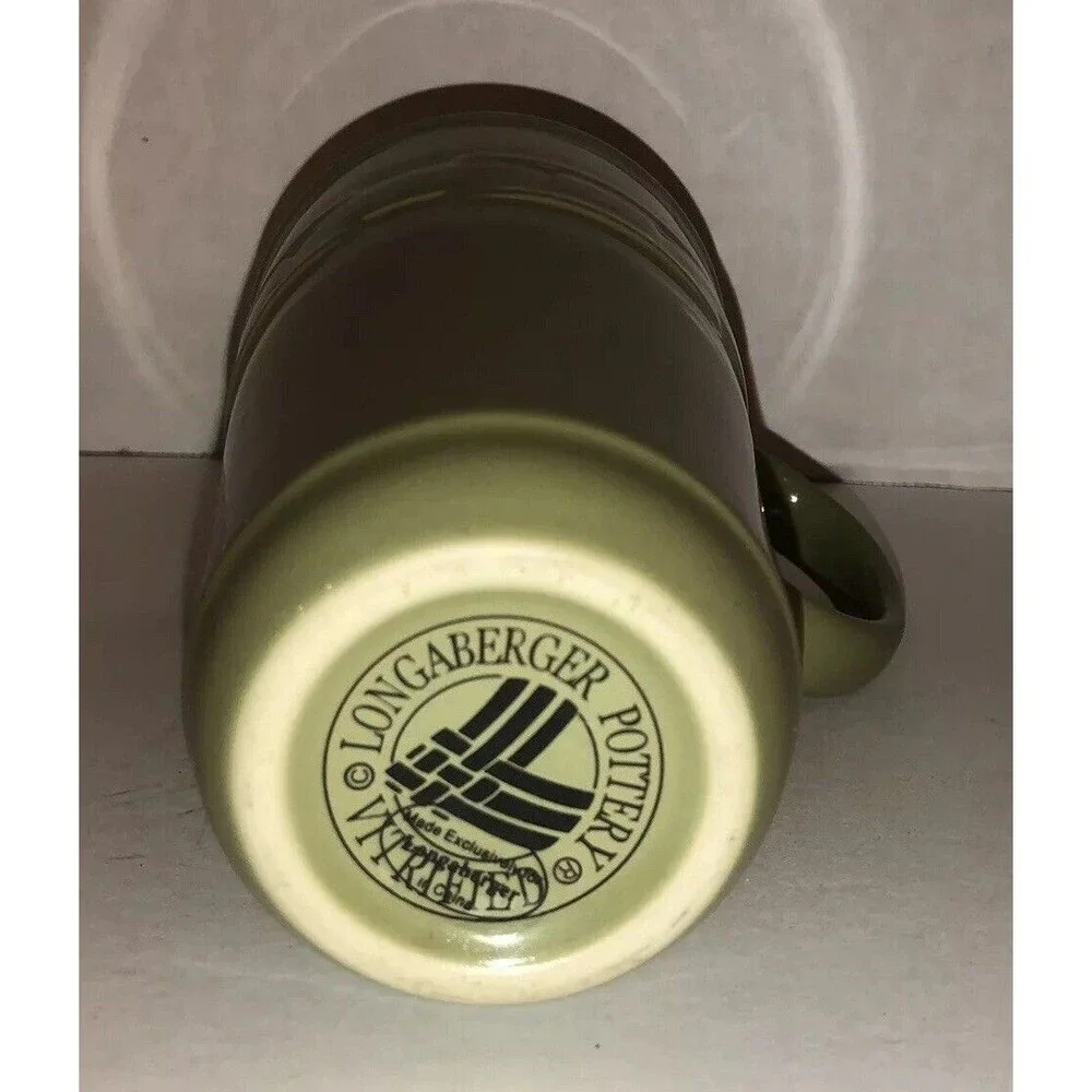 Longaberger Vitrified Pottery Green Coffee Mug Basket Weave Design 6 1/4